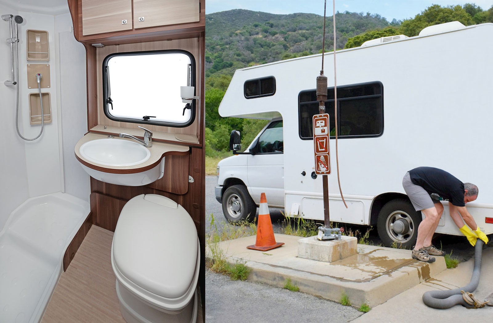 Portable RV/camper toilet and holding tank setup in Vicksburg, Mississippi